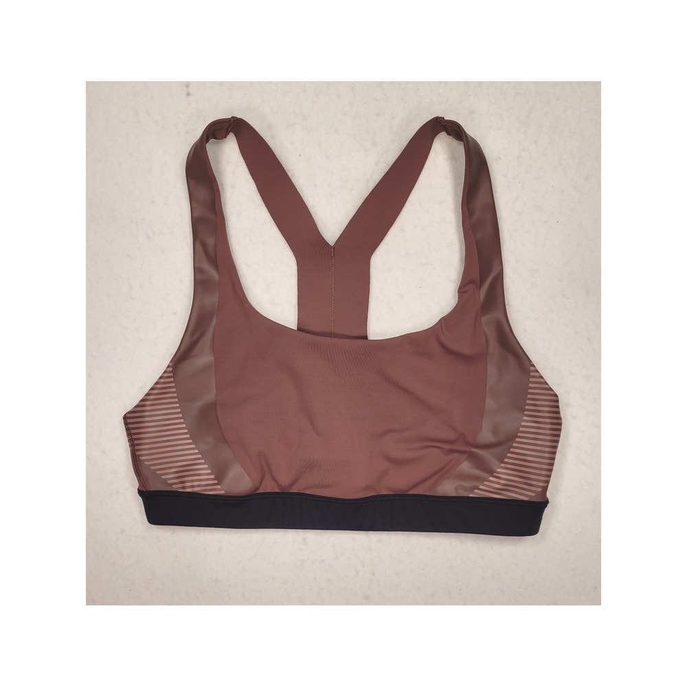 Allyson Felix x Athleta Legend Sports Bra Mahogany Brown Striped Racerback Large